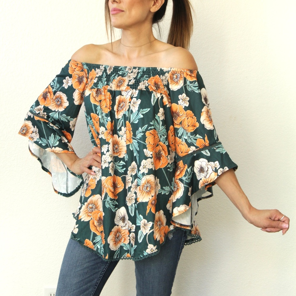 Dokotoo Oversized Top Long Bell Sleeve Floral